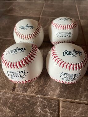 Rawlings White Baseballs with Red Stitching - Set of 4